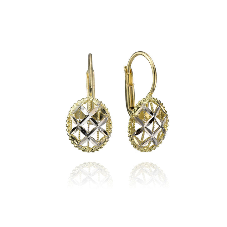18k Yellow and White Gold Filigree Earrings