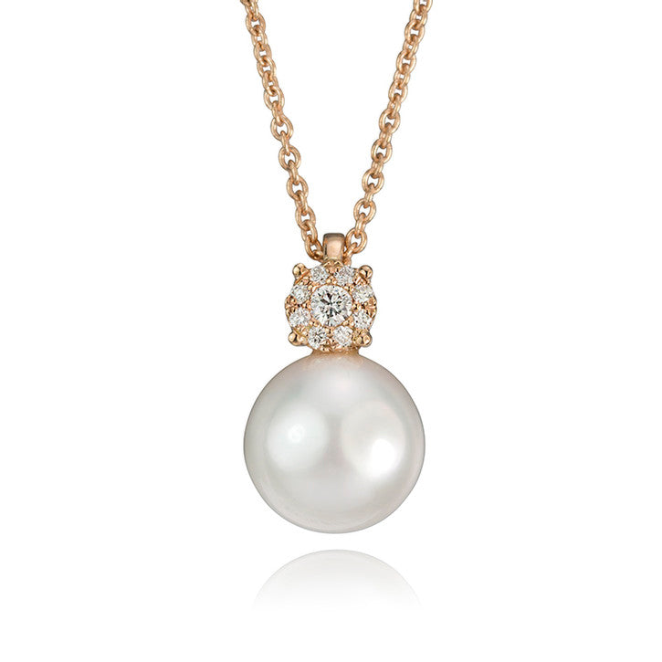 14k Rose Gold Pearl and Diamond Necklace