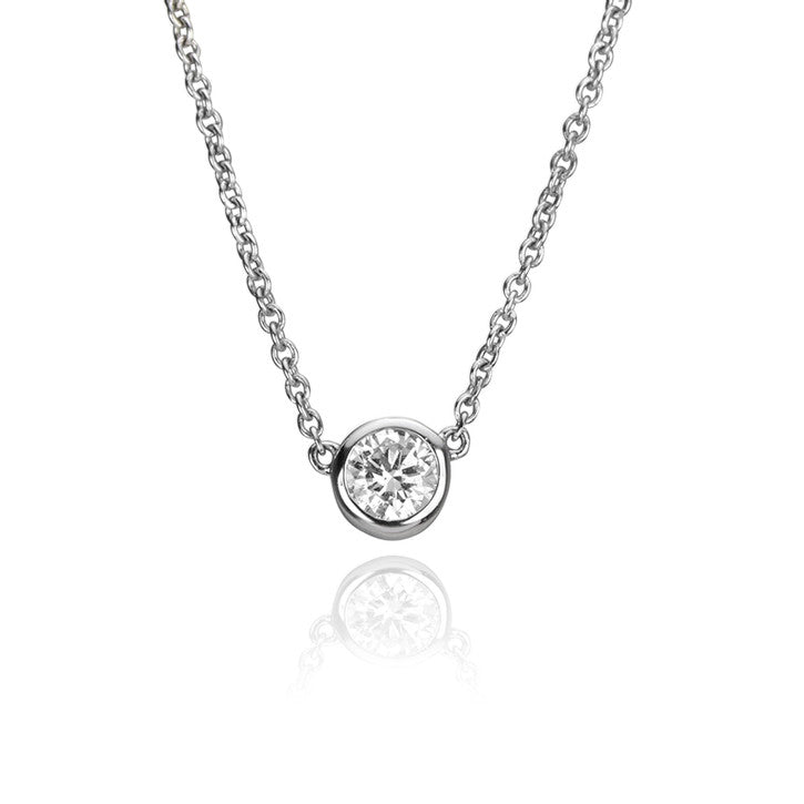 14k White Gold Solitaire Bezel Necklace