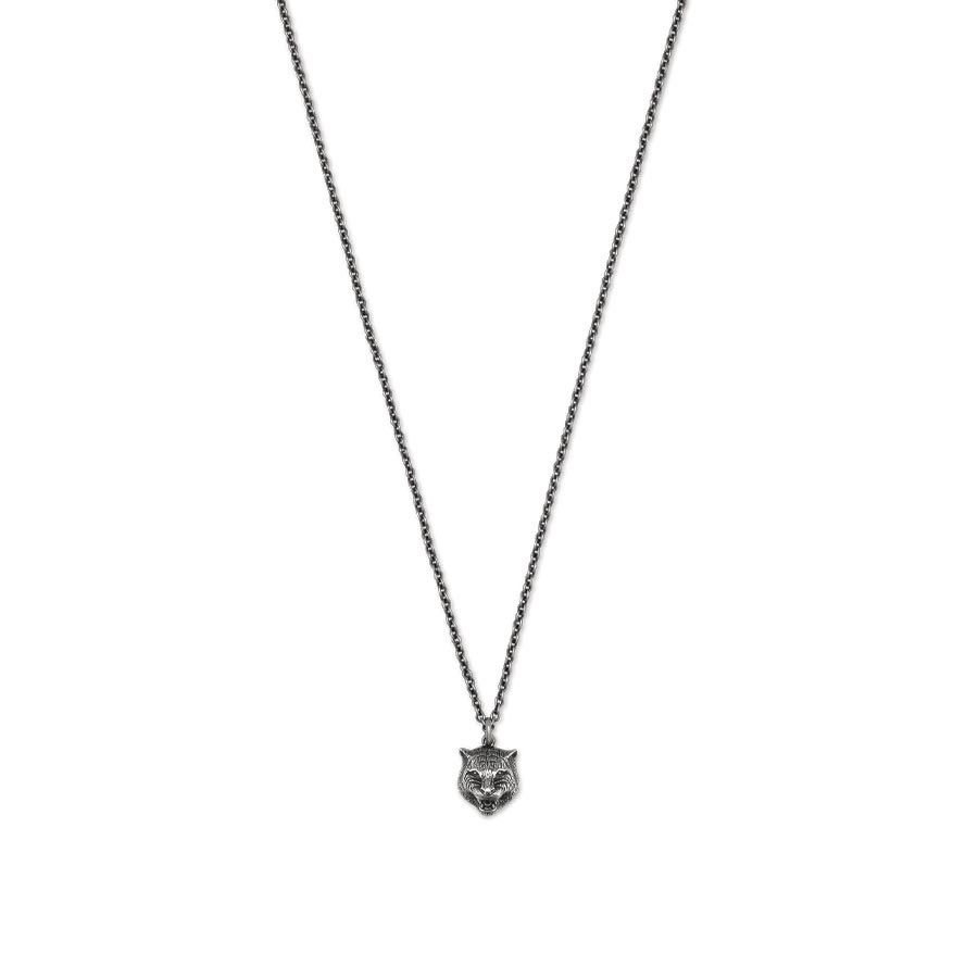 Gucci Silver Gatto Feline Head Necklace