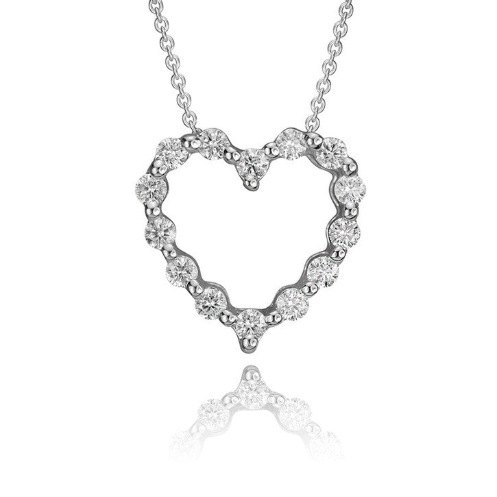 14k White Gold and Diamond Heart Pendant