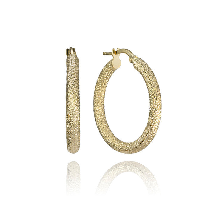 14k Yellow Gold Frosted Hoop Earrings
