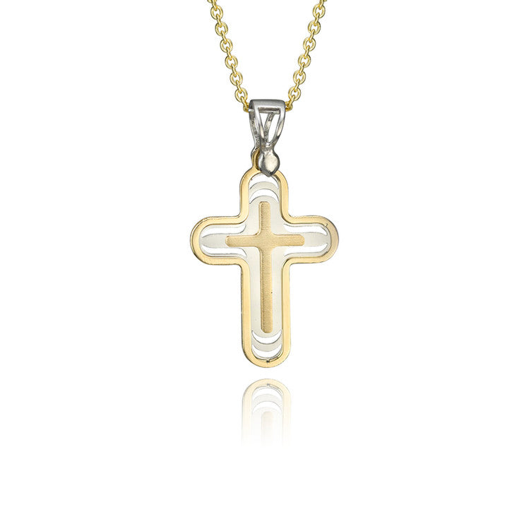 18k Yellow and White Gold Two Tone Cross Pendant