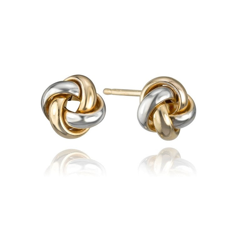 14k Yellow and White Gold Two-Tone Knot Earrings