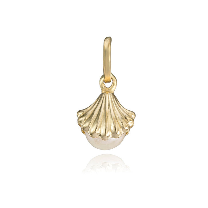 14k Yellow Gold Single Pearl Clam Shell Pendant