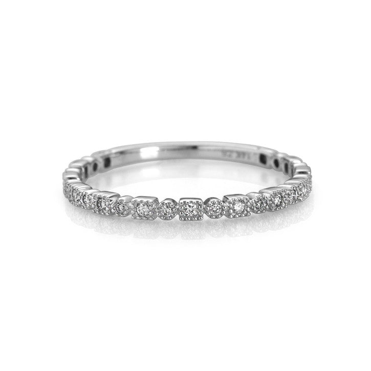 14K White Gold Geo Dotted Diamond Stacker