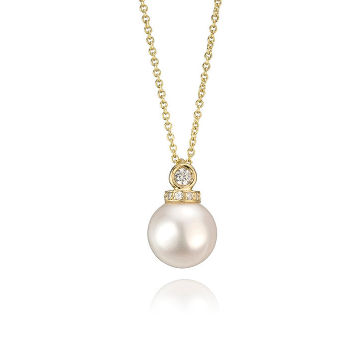 14K Yellow Gold Freshwater Pearl Cubic Zirconia Necklace