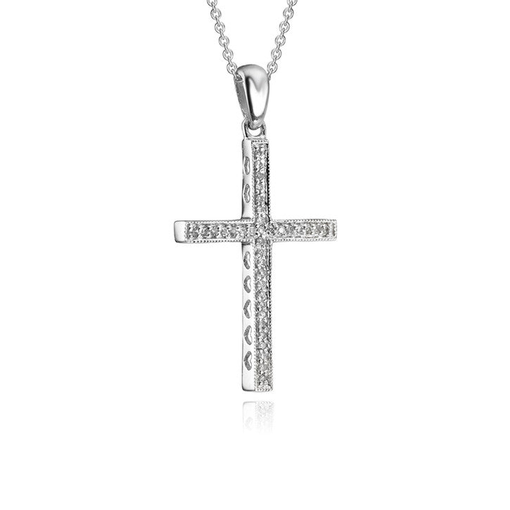 14K White Gold Diamond Cross Pendant