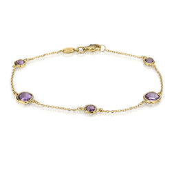 18K Yellow Gold Rolo Link Amethyst Bracelet