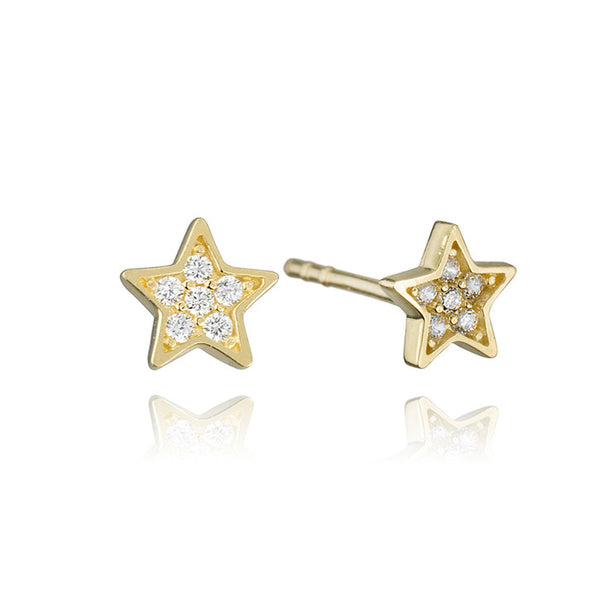 18K Yellow Gold Cubic Zirconia Star Earrings