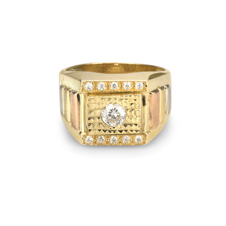 14K Yellow Gold Cubic Zirconia Men's Ring