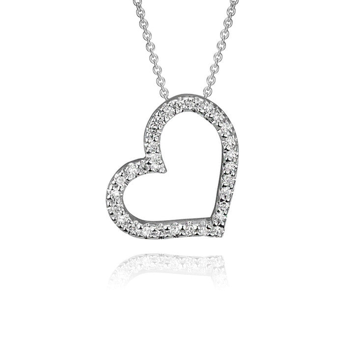 14k White Gold Modern Heart Diamond Pendant