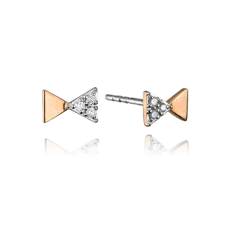 14K Rose and White Gold Diamond Bowtie Studs