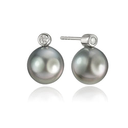 14K White Gold Pearl and Diamond Earrings