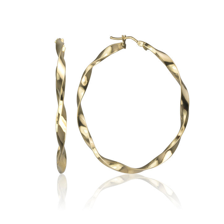 18K Yellow Gold Twist Hoop Earrings