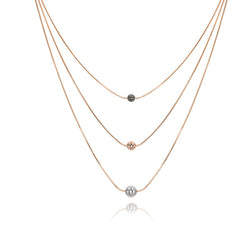 18K Rose Gold Multi Strand Necklace with Tri-Coloured Ball Charms