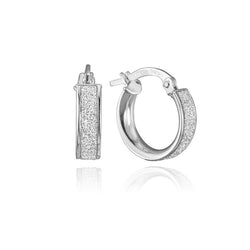 18K White Gold Frosted Hoop Earrings