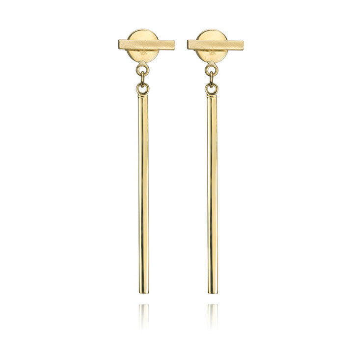 14K Yellow Gold Bar Dangle Earrings