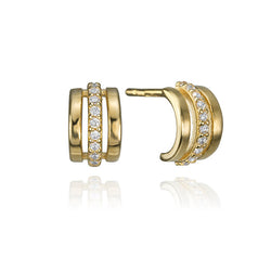 18K Yellow Gold Half Hoop Cubic Zirconia Stud Earrings