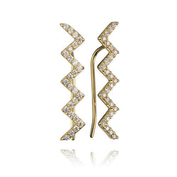 14K Yellow Gold Cubic Zirconia Winding Bar Earrings