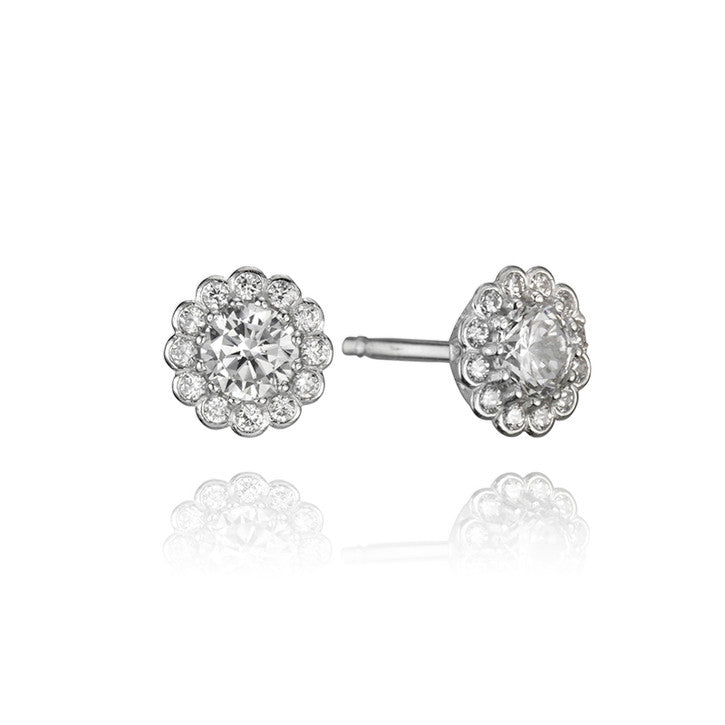 18K White Gold Cubic Zirconia Cluster Stud Earrings