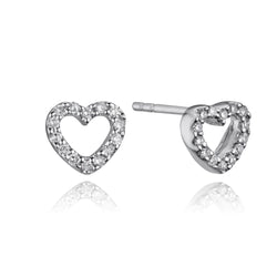 14K White Gold Petite Diamond Heart Studs