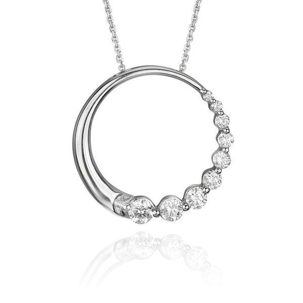 14K White Gold Circle Diamond Pendant