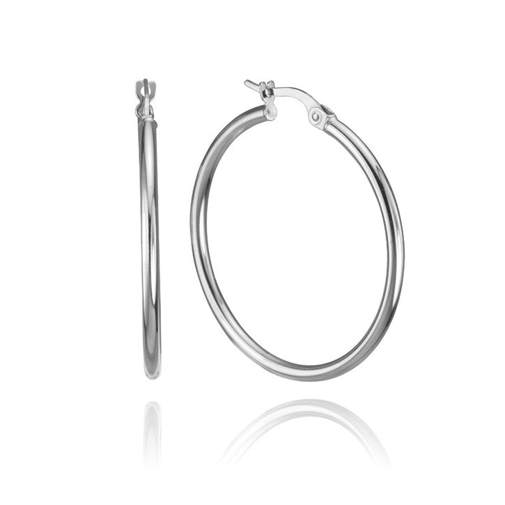 14K White Gold Hoop Earrings