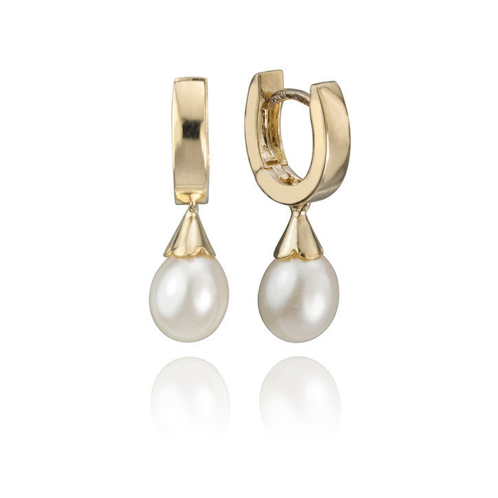 14K Yellow Gold Pearl Drop Earrings