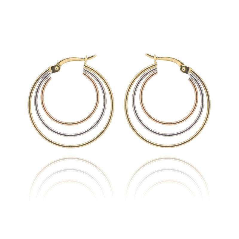 10K Tri-Tone Triplet Hoops