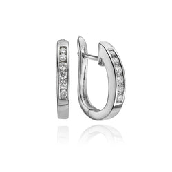 14K White Gold Diamond Hoop Earrings