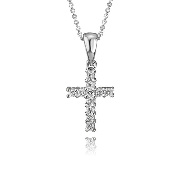 14K White Gold Diamond Cross Pendant