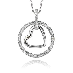 14K White Gold Diamond Halo Heart Pendant