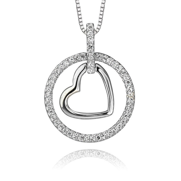 14K White Gold Diamond Halo Heart Pendant