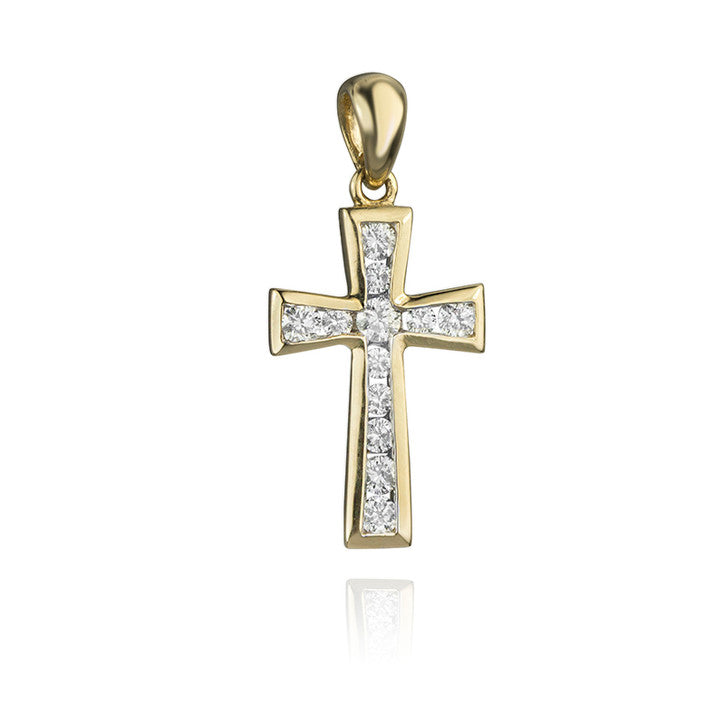 14K Yellow Gold Diamond Cross Pendant