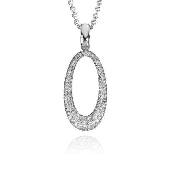 14K White Gold Diamond Oval Pendant